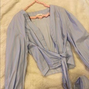 Blue and red pinstripe button down with tie